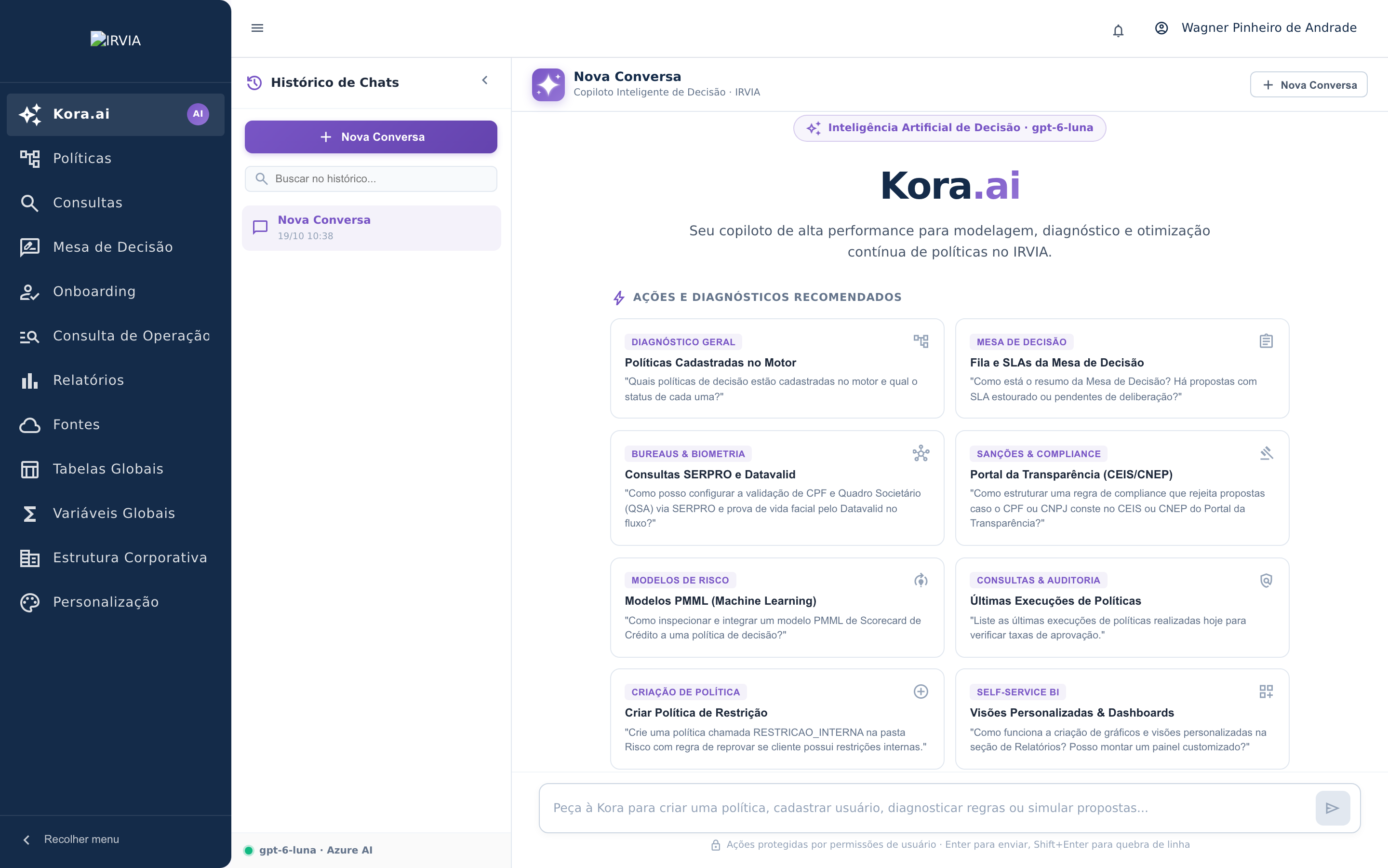 Tela real do Kora AI Copilot com Azure OpenAI