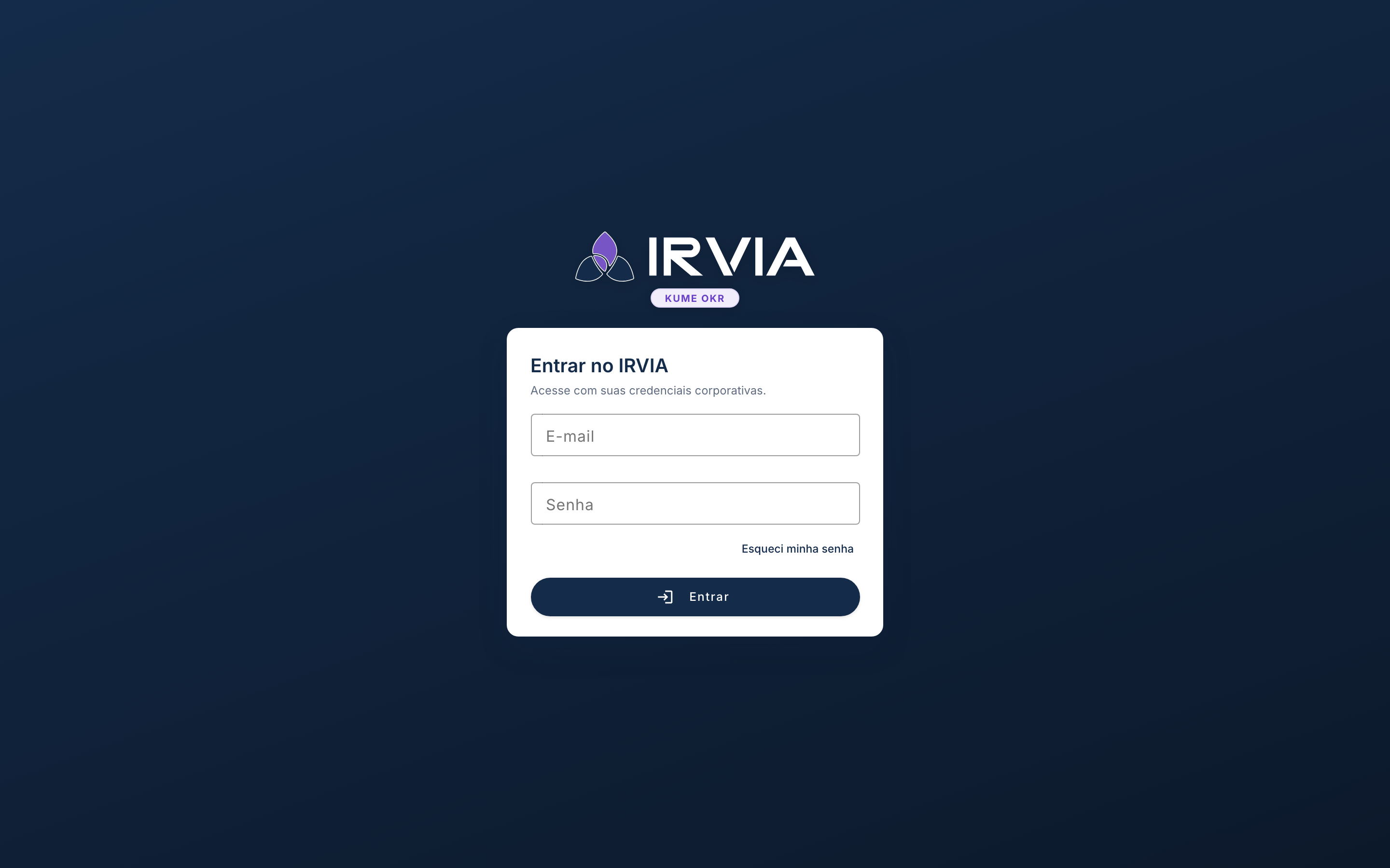 Tela real de Login e Autenticação Corporativa do IRVIA Kume